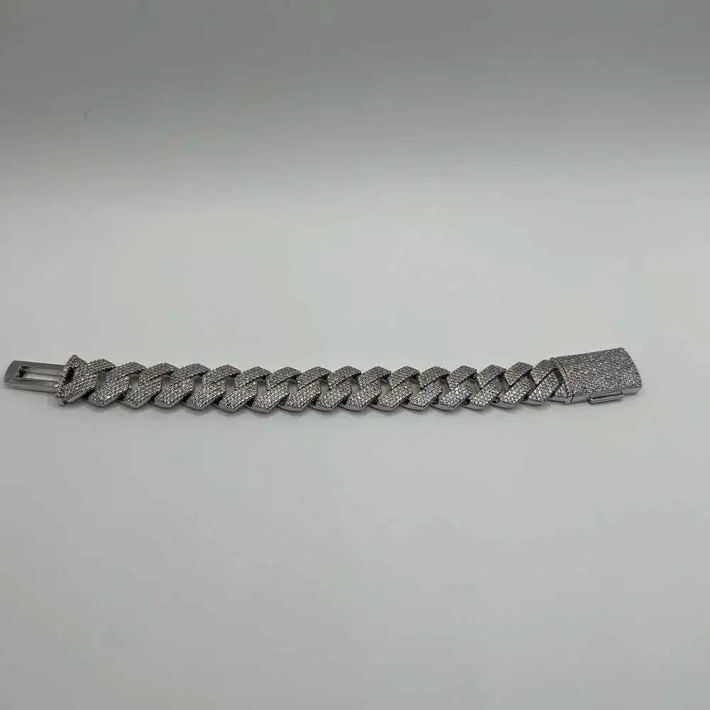 Moissanite Cuban Bracelet Silver 15mm New 4 Row 6.75 Inch Vvs1 Passes Tester